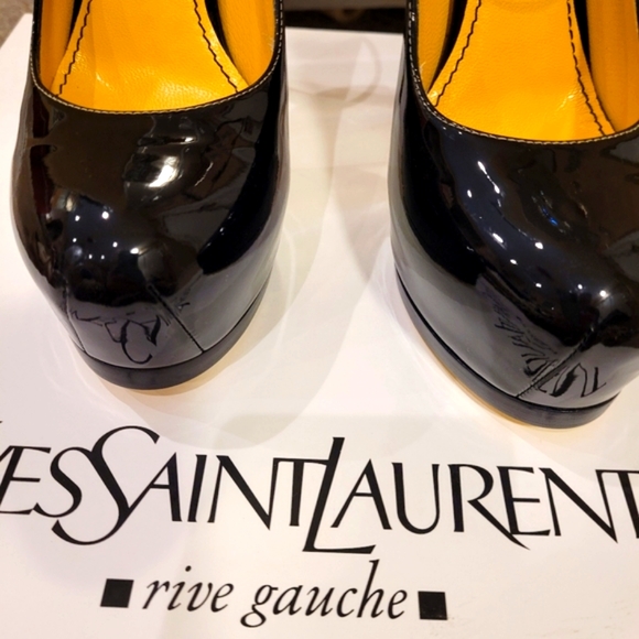 YVES SAINT LAUTENT (YSL) Ankle Strap Pump, Black & Yellow Patent shoe, size 37 - Picture 6 of 17
